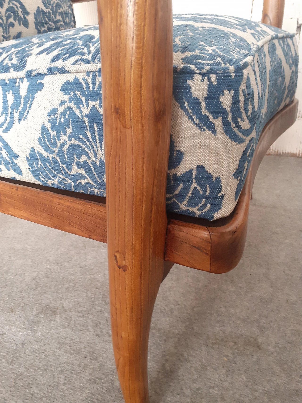 Pair of cherry wood armchairs with barocade fabric, 1940s 14