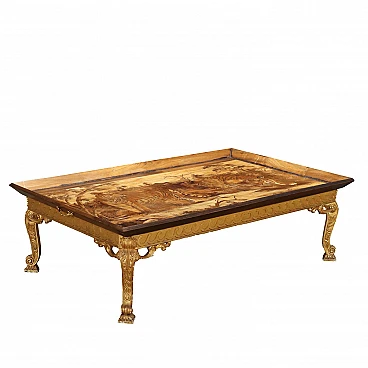 Tavolino da salotto in legno con piano intarsiato