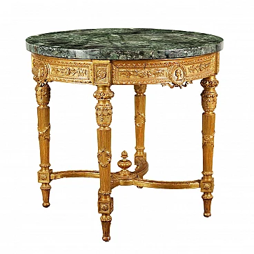 Coffee table with floral carving and green marble top, 19th century
