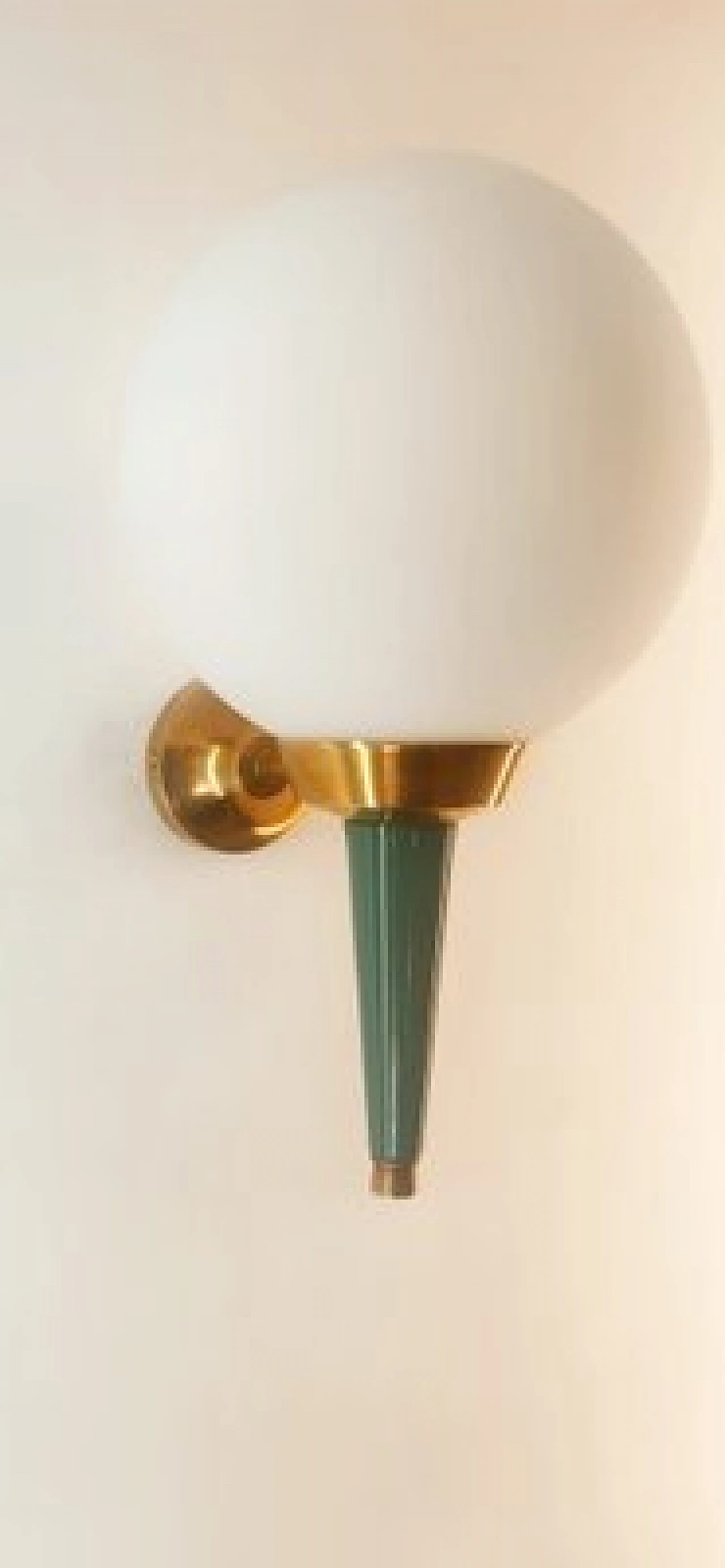 Glass, brass and green metal wall light by Stilnovo, 1970s 1