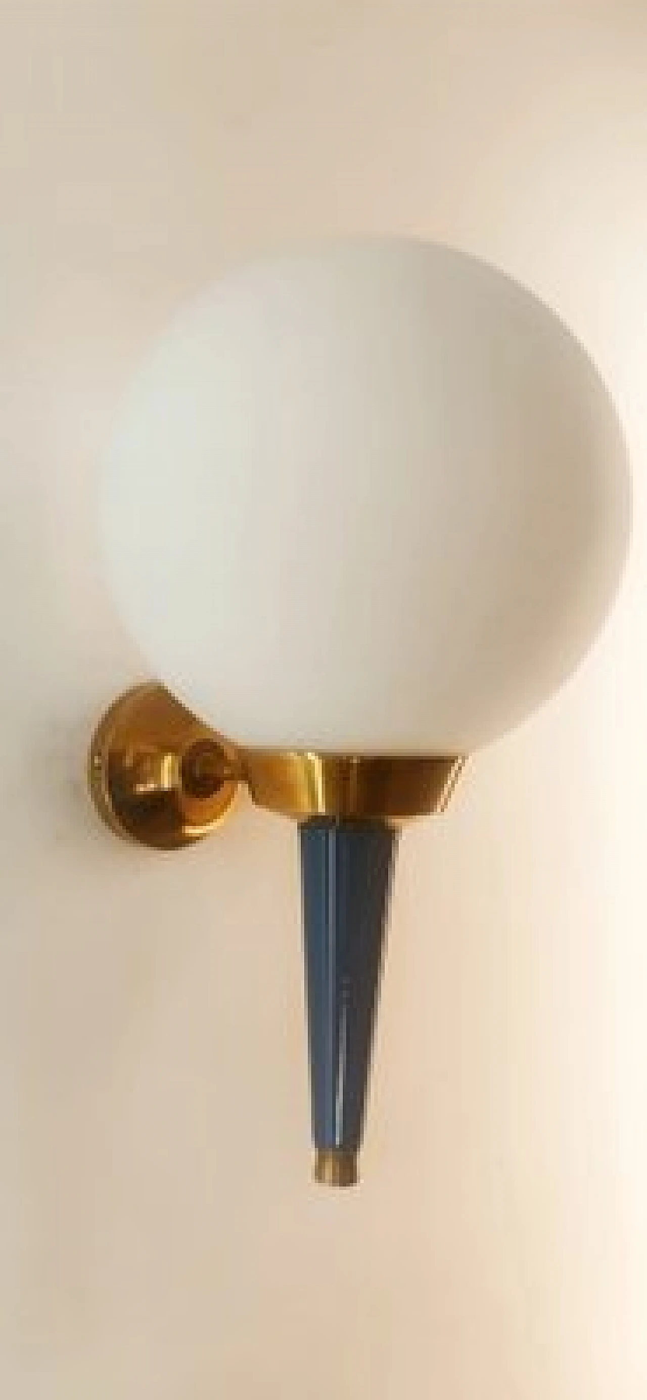 Glass, brass and blue metal wall light by Stilnovo, 1970s 1