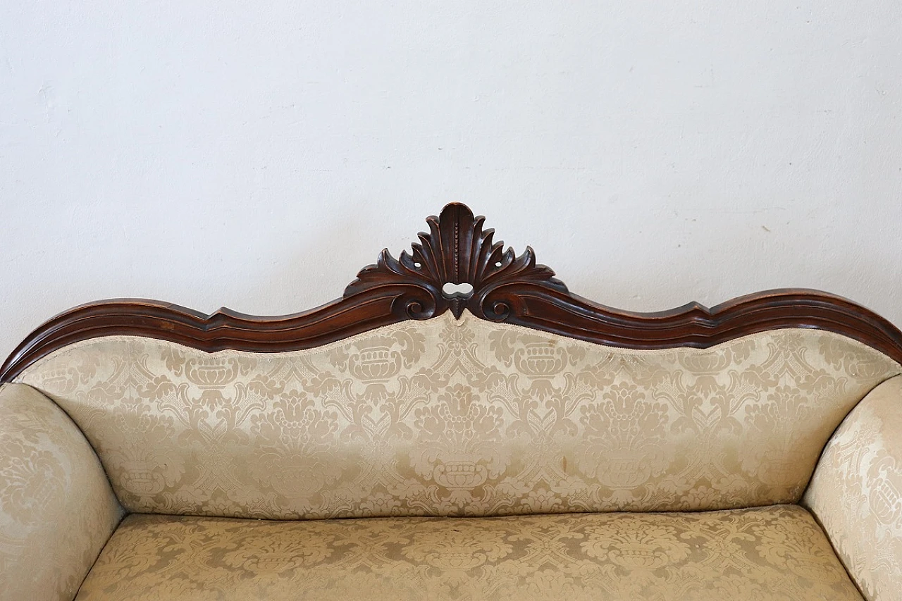 Hand-carved walnut wood sofa and brocade fabric, 19th century 3