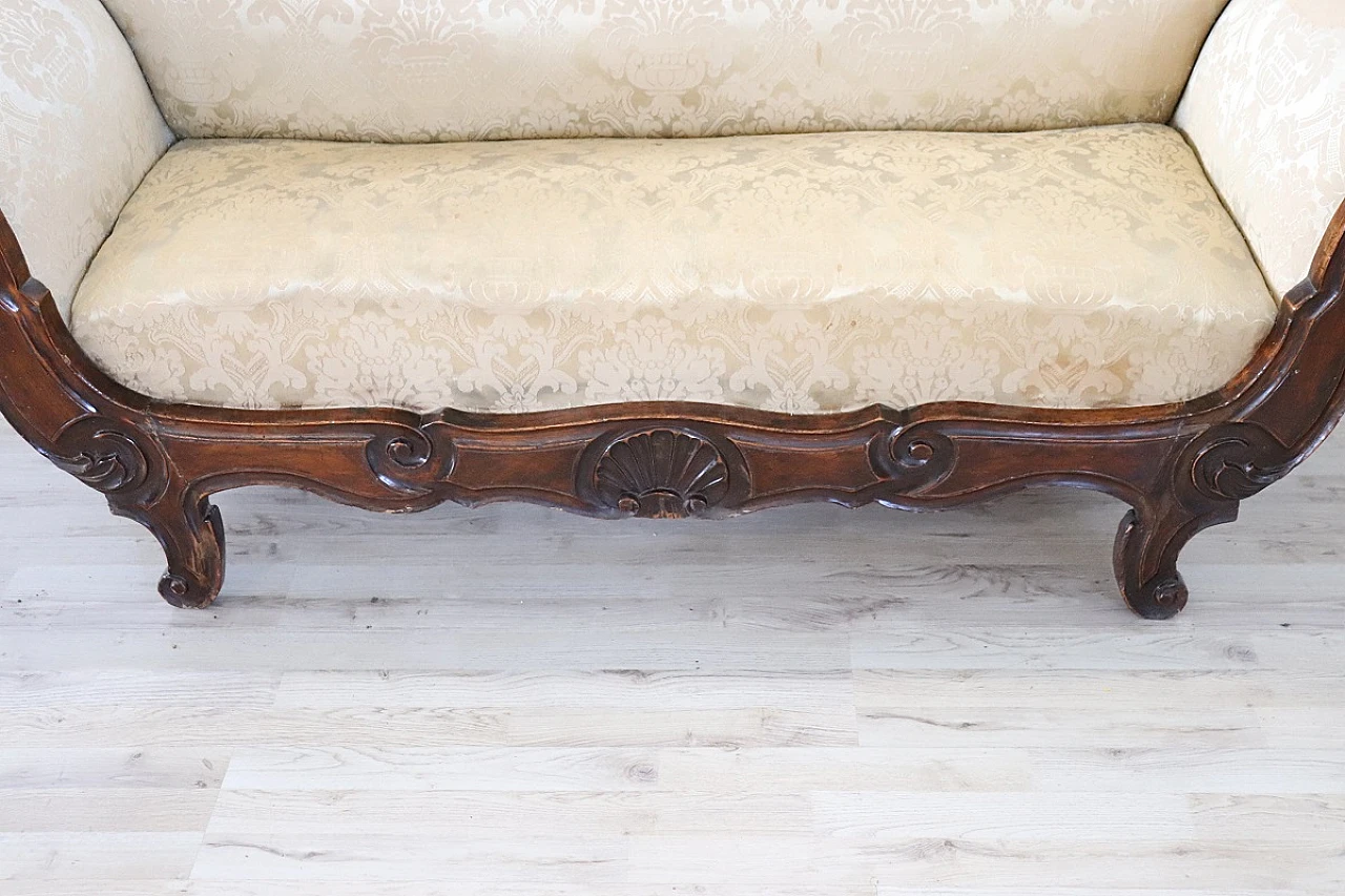 Hand-carved walnut wood sofa and brocade fabric, 19th century 4