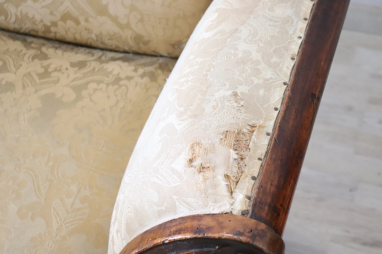 Hand-carved walnut wood sofa and brocade fabric, 19th century 6