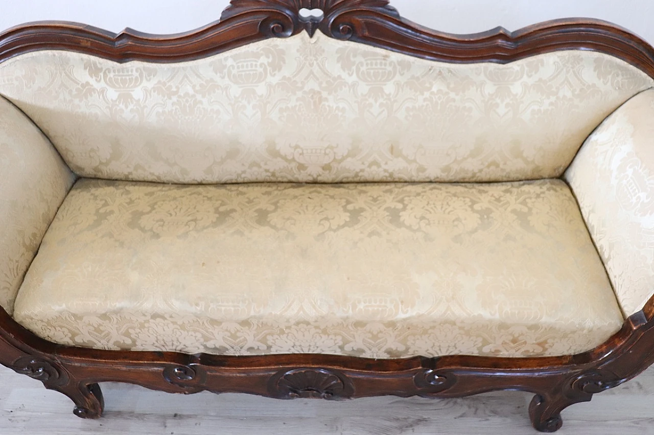 Hand-carved walnut wood sofa and brocade fabric, 19th century 7