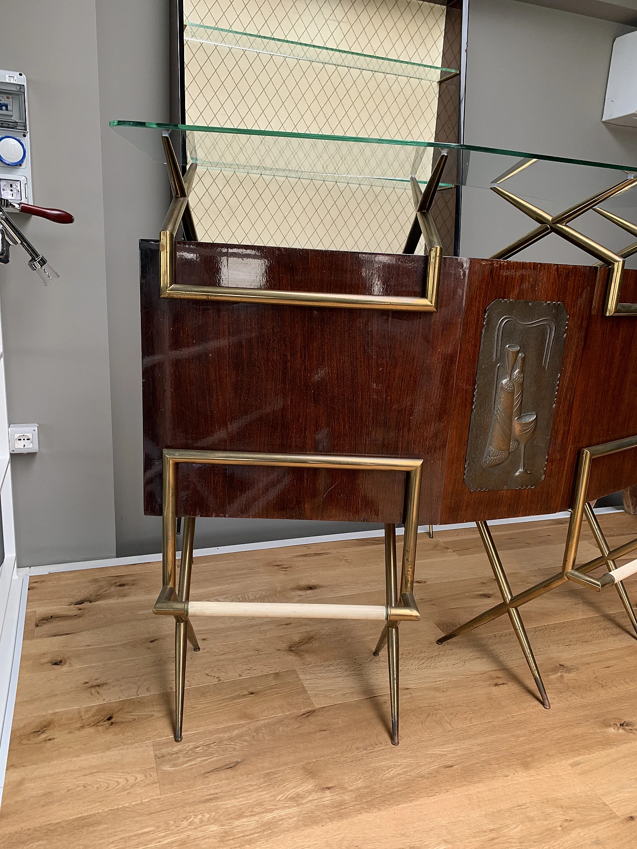 Wooden and brass bar cabinet & display cabinet, 1950s 2