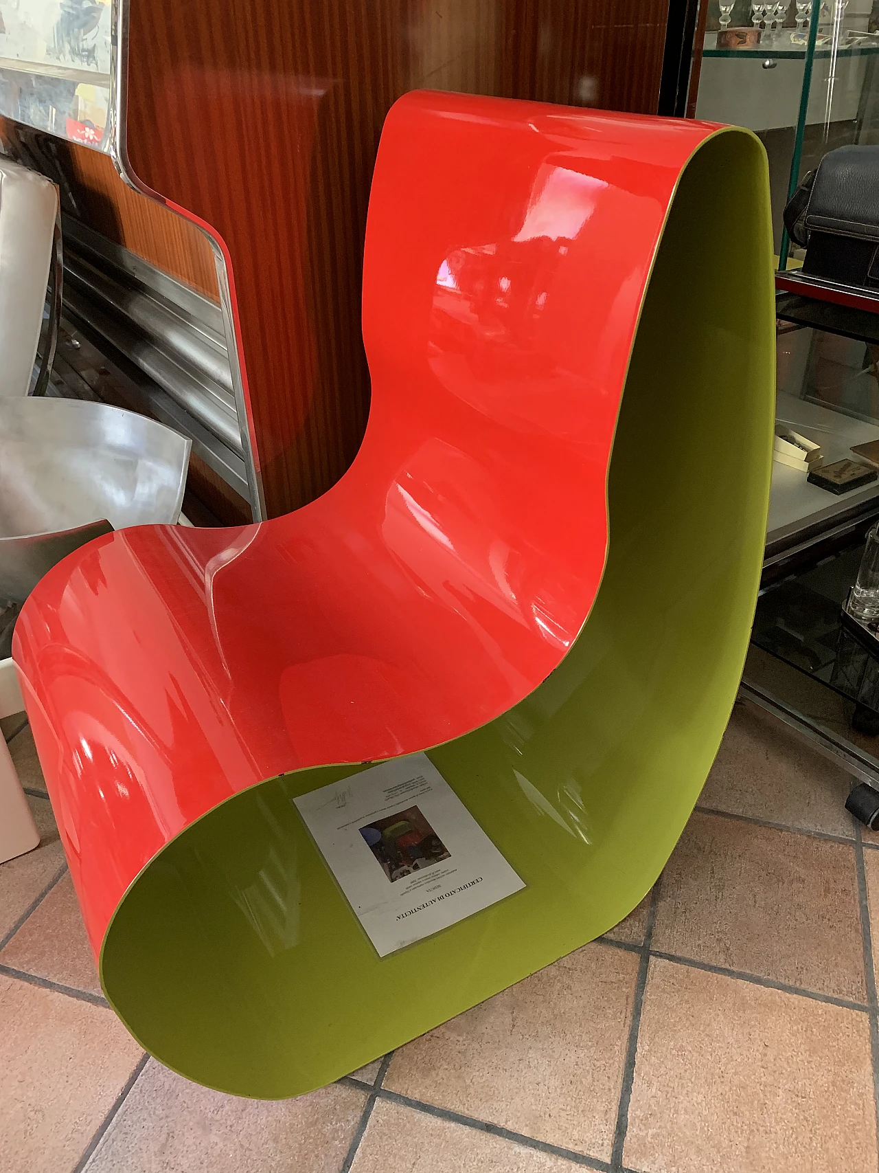 Green & red painted steel armchair by G. Minelli, 2000s 1
