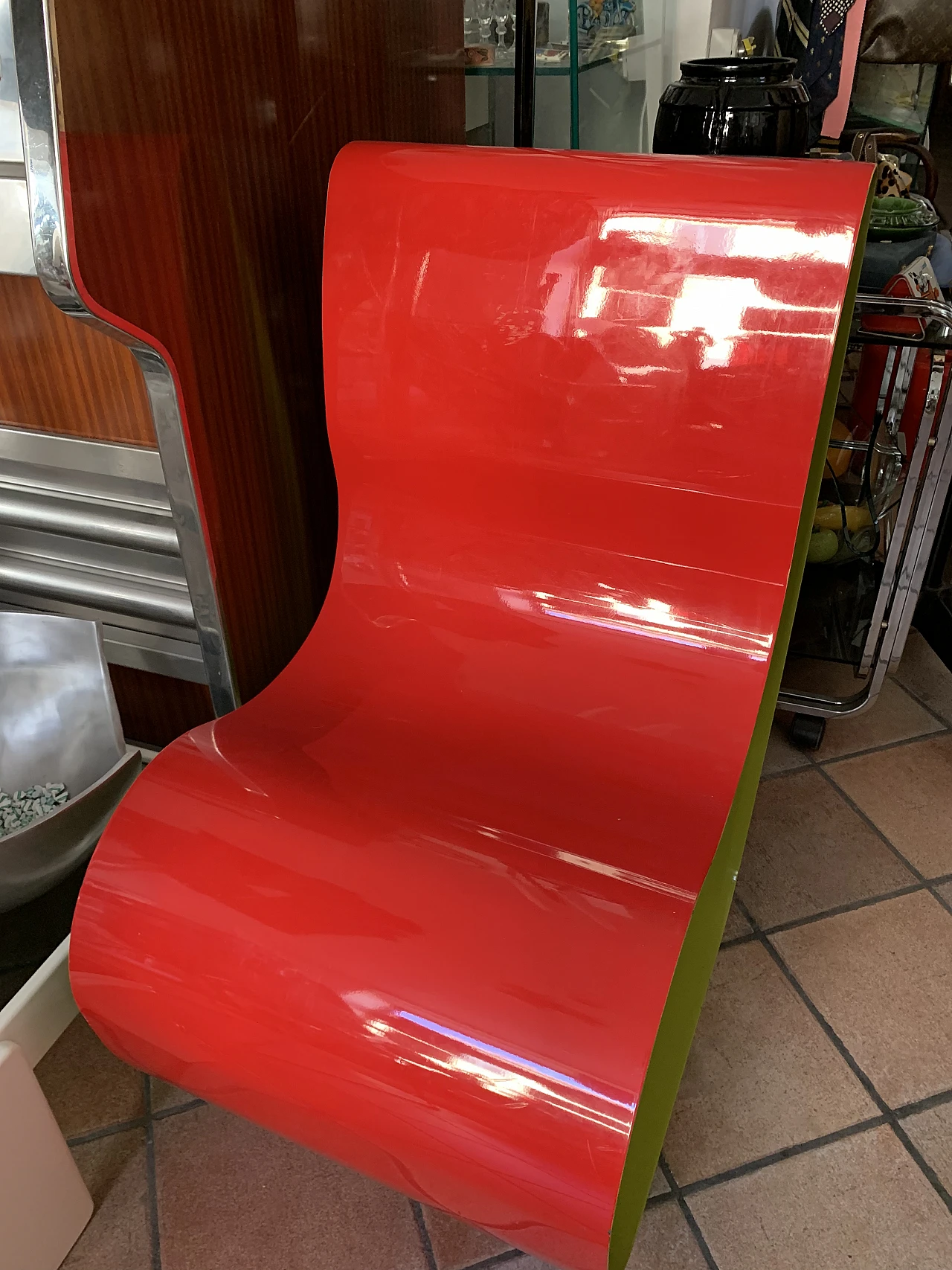 Green & red painted steel armchair by G. Minelli, 2000s 4