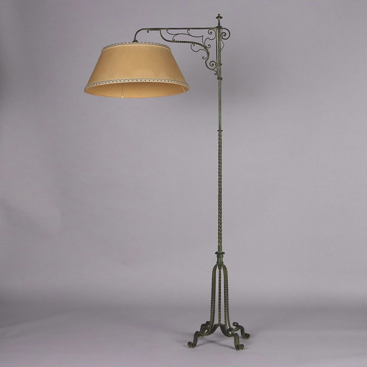 Painted wrought iron floor lamp with fabric lampshade 1