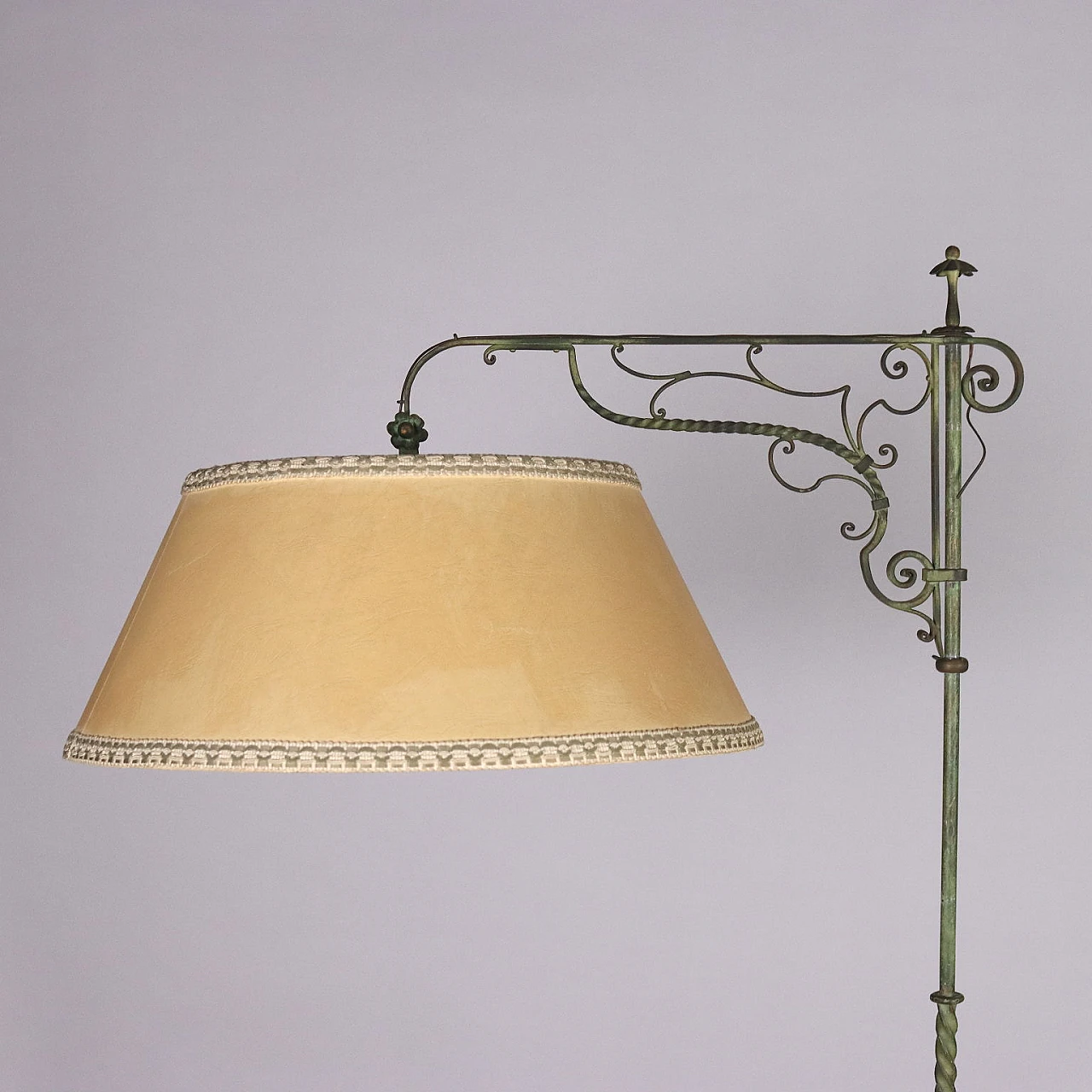 Painted wrought iron floor lamp with fabric lampshade 3