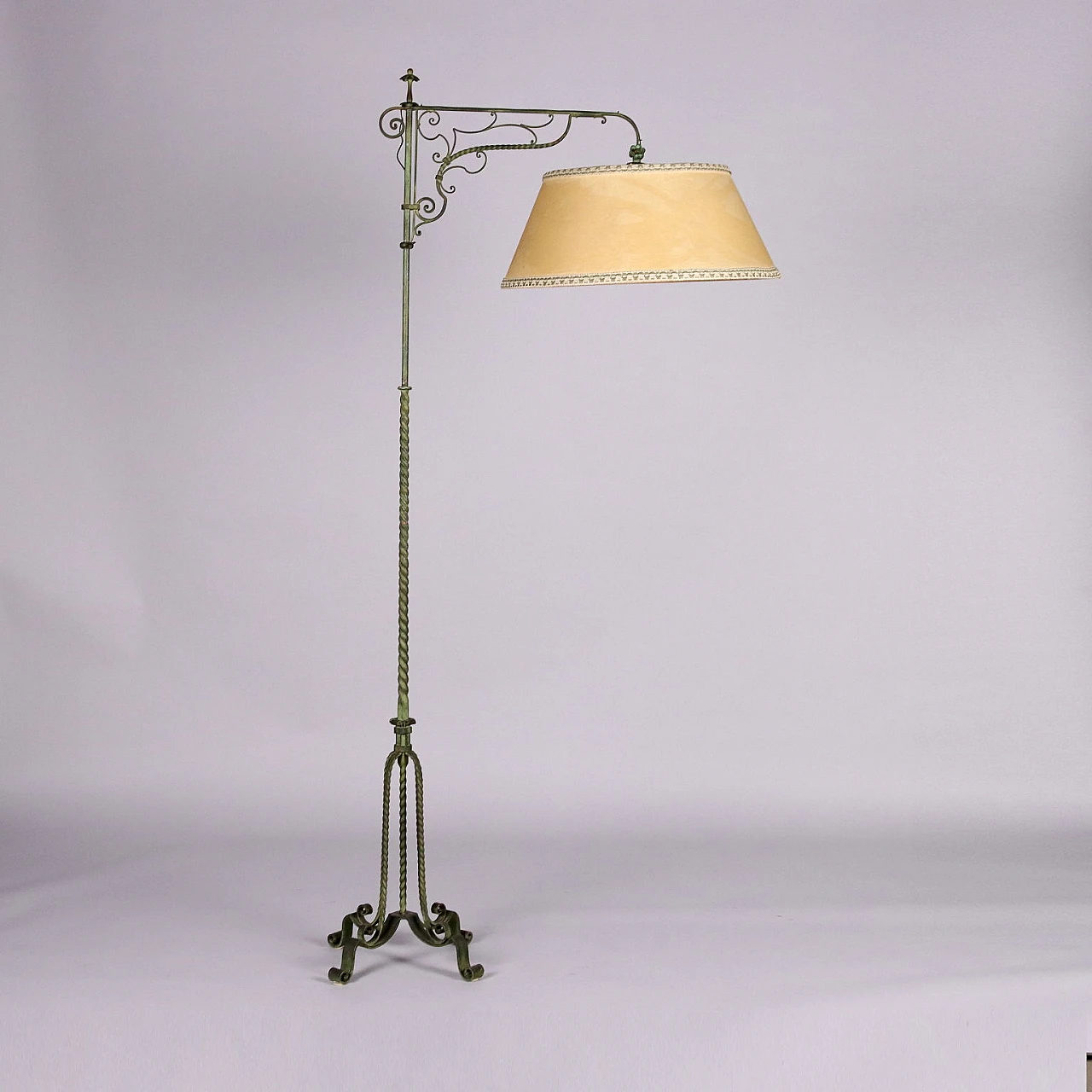 Painted wrought iron floor lamp with fabric lampshade 6