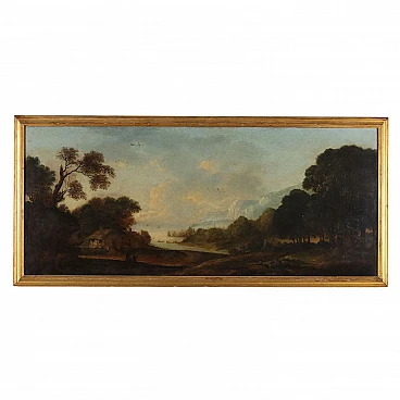 Landscape with sea view, oil on canvas, 18th century