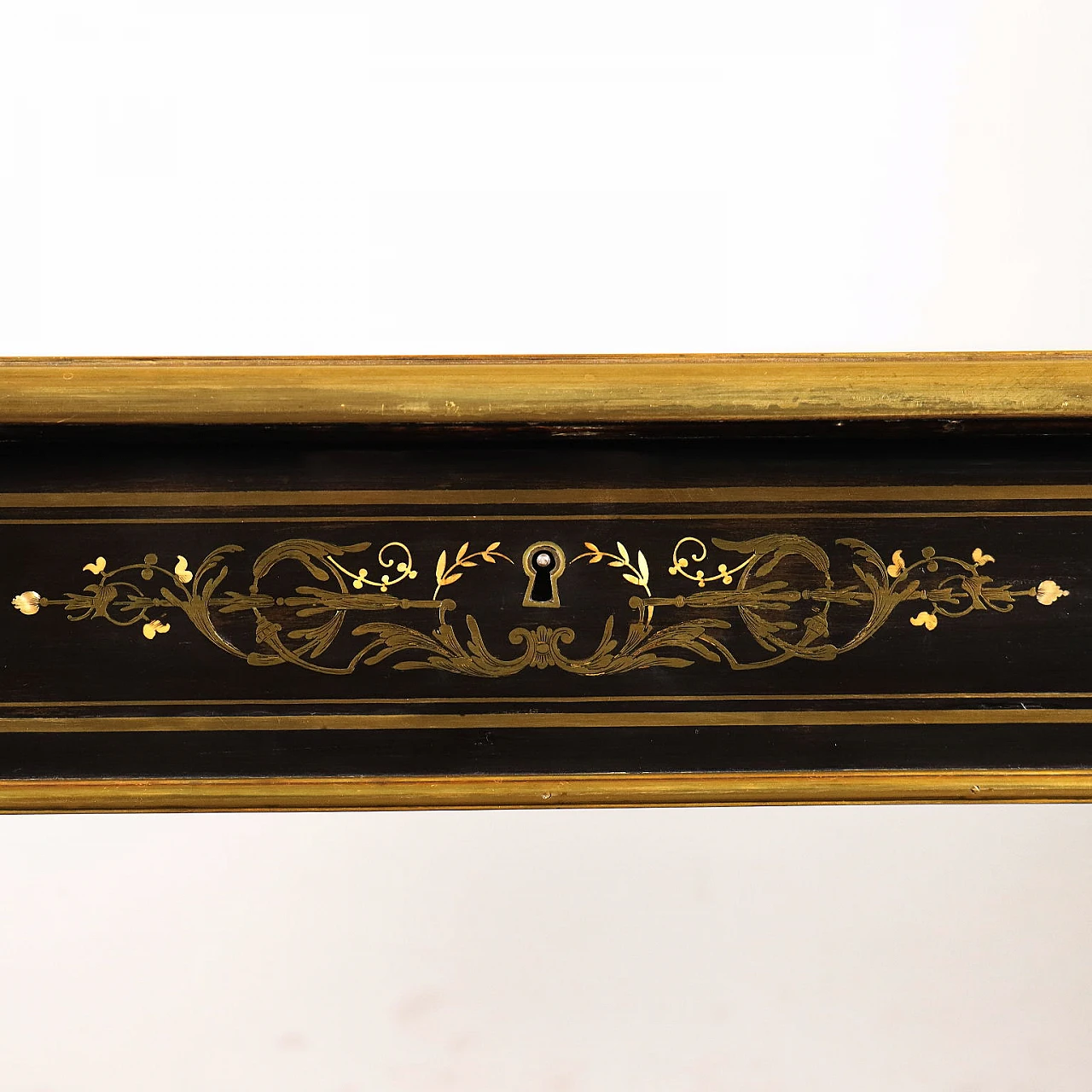 Desk in ebonised wood with bakelite, brass and mother-of-pearl inlays in Napoleon III style, early 20th century 9