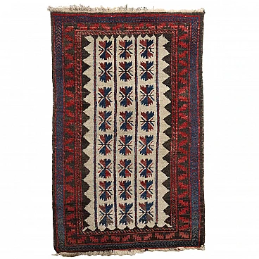 Iranian red, blue and beige wool Beluchi rug