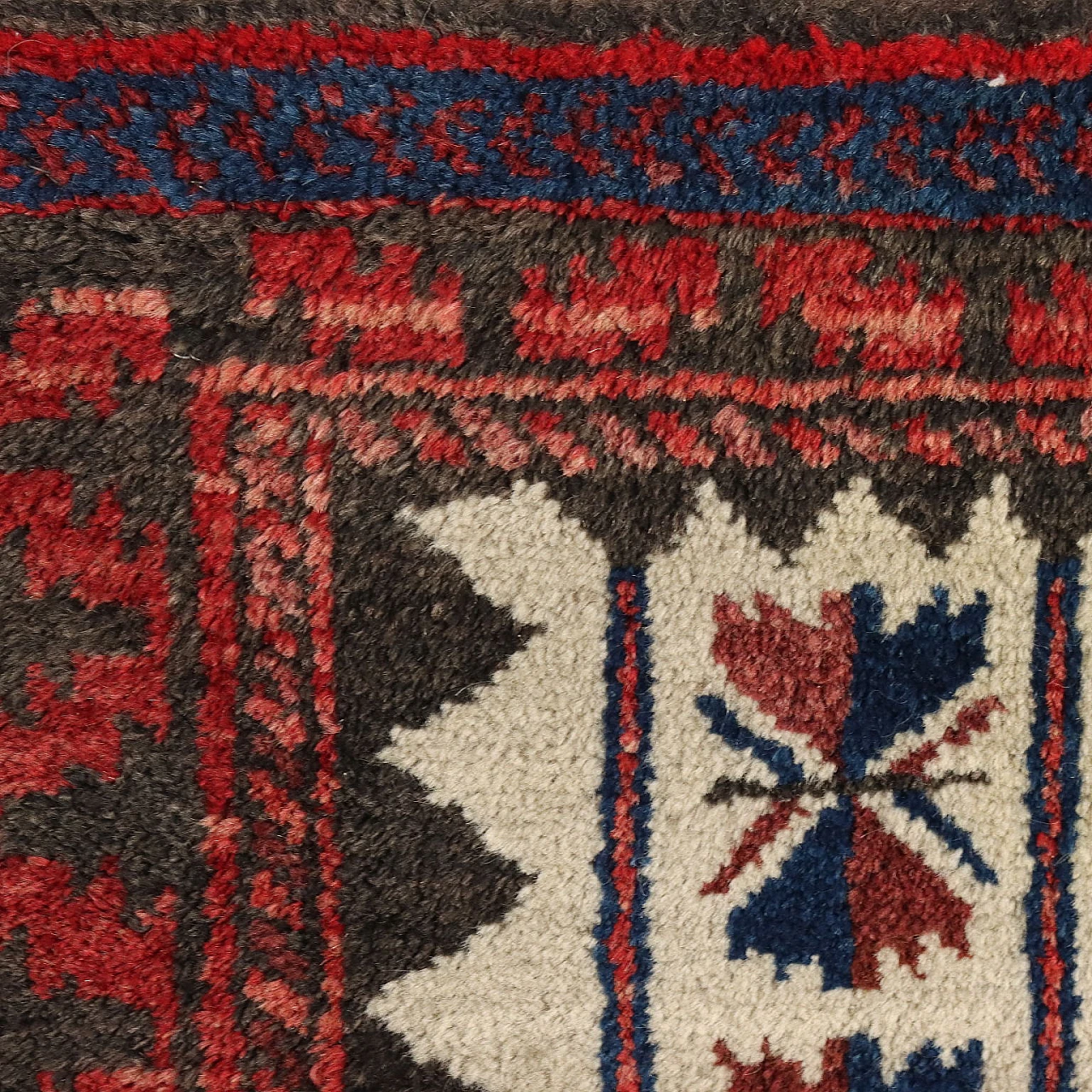 Iranian red, blue and beige wool Beluchi rug 4