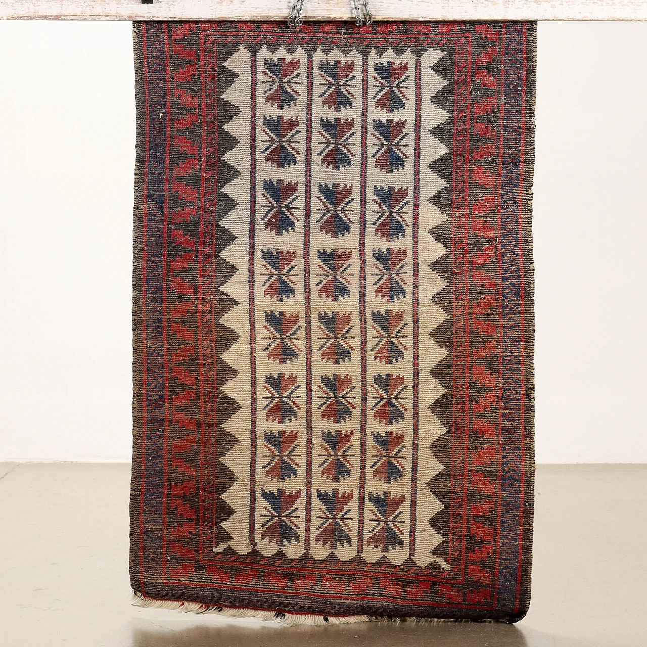 Iranian red, blue and beige wool Beluchi rug 6