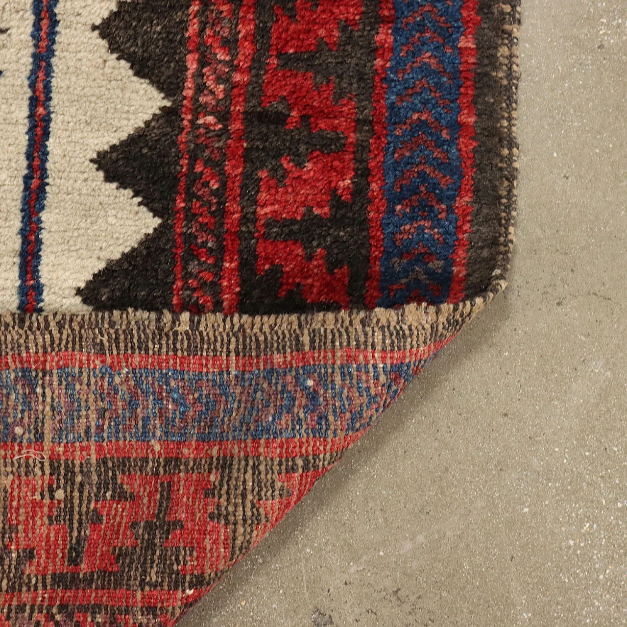 Iranian red, blue and beige wool Beluchi rug 7
