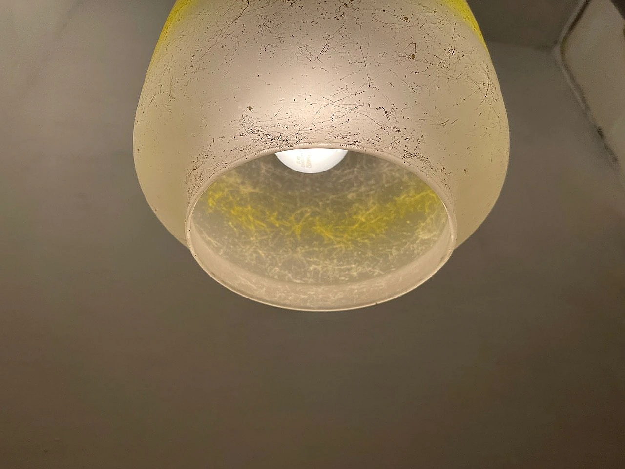 Murano glass white & yellow ceiling lamp, 1980s 6