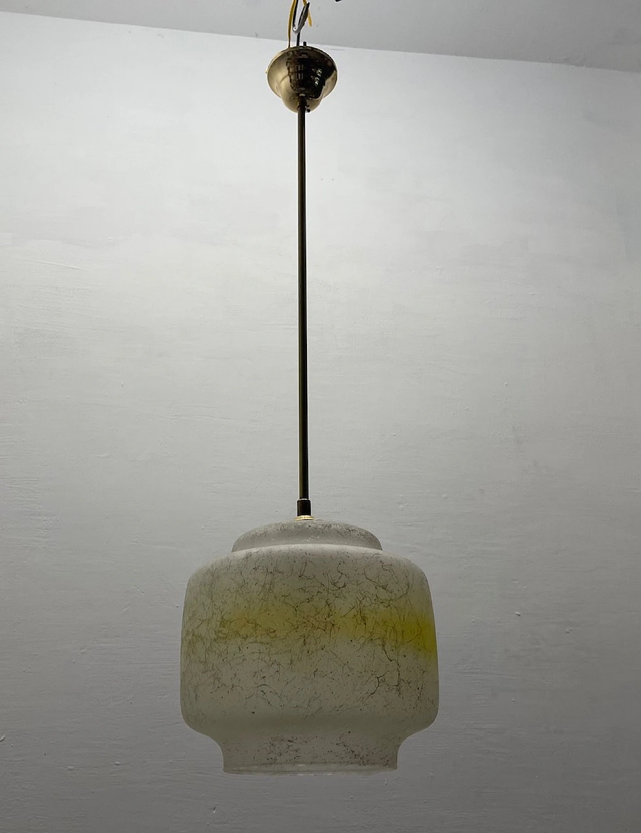 Murano glass white & yellow ceiling lamp, 1980s 7