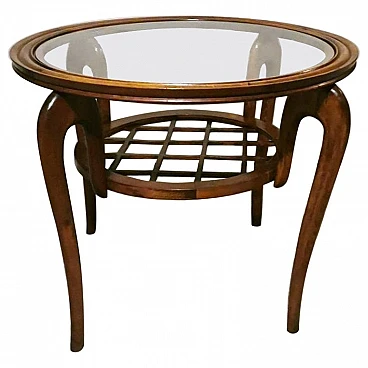 Tavolino in noce e vetro nello stile di Paolo Buffa, anni '50