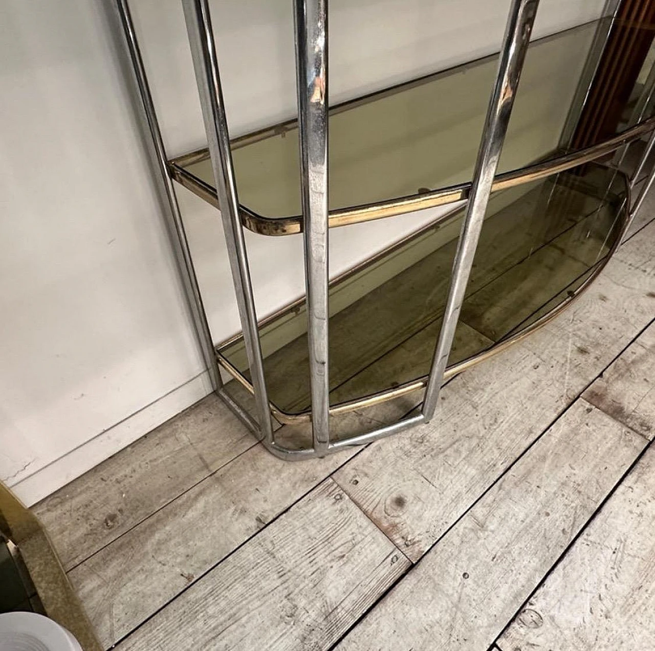 Metal and smoked glass bookcase in the style of Romeo Rega, 1960s 6