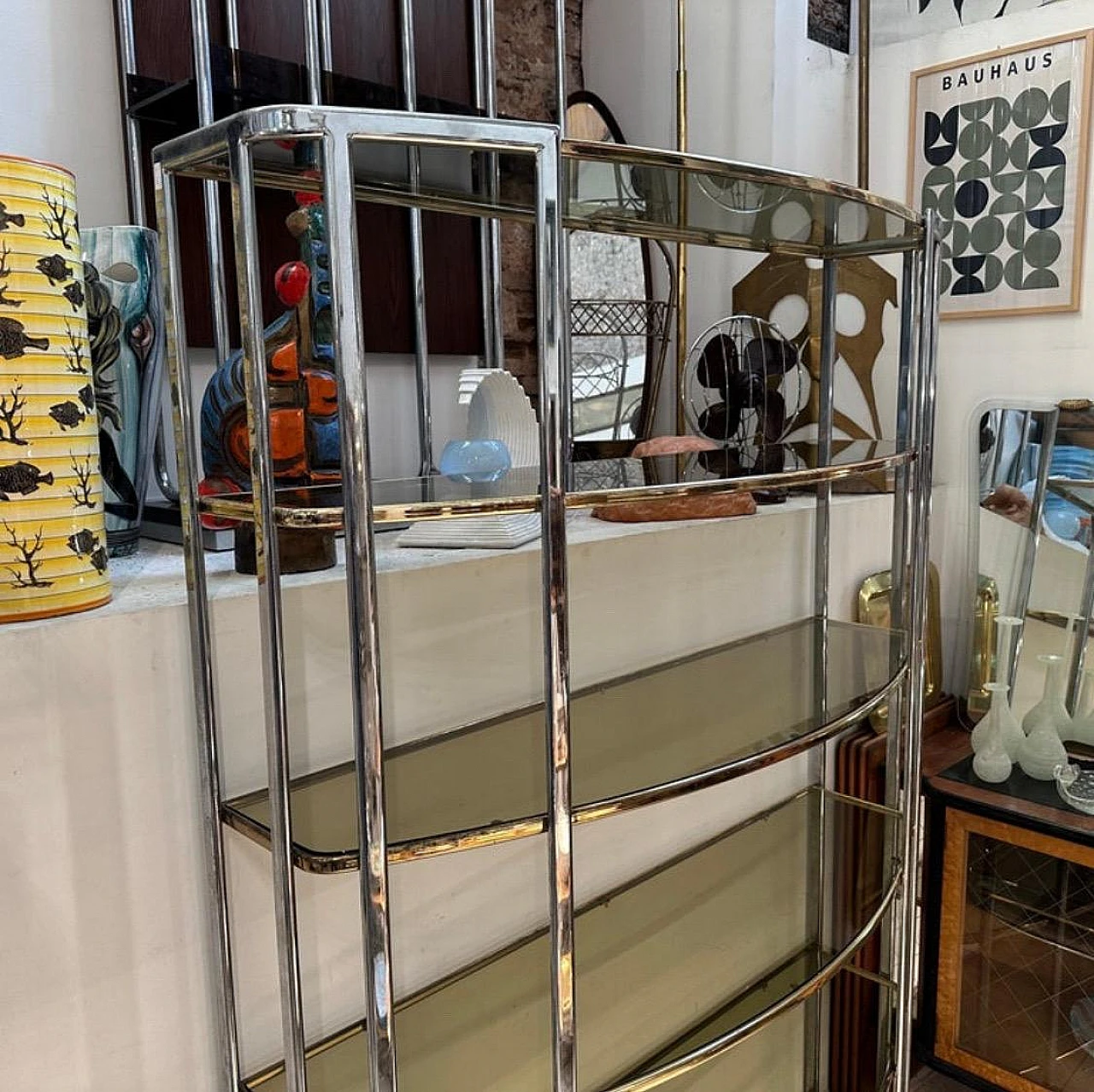 Metal and smoked glass bookcase in the style of Romeo Rega, 1960s 8