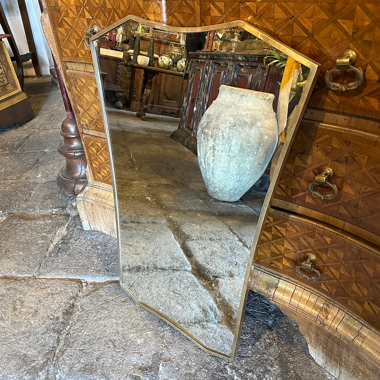 Specchio da parete in ottone alla maniera di Gio Ponti, anni '60 2