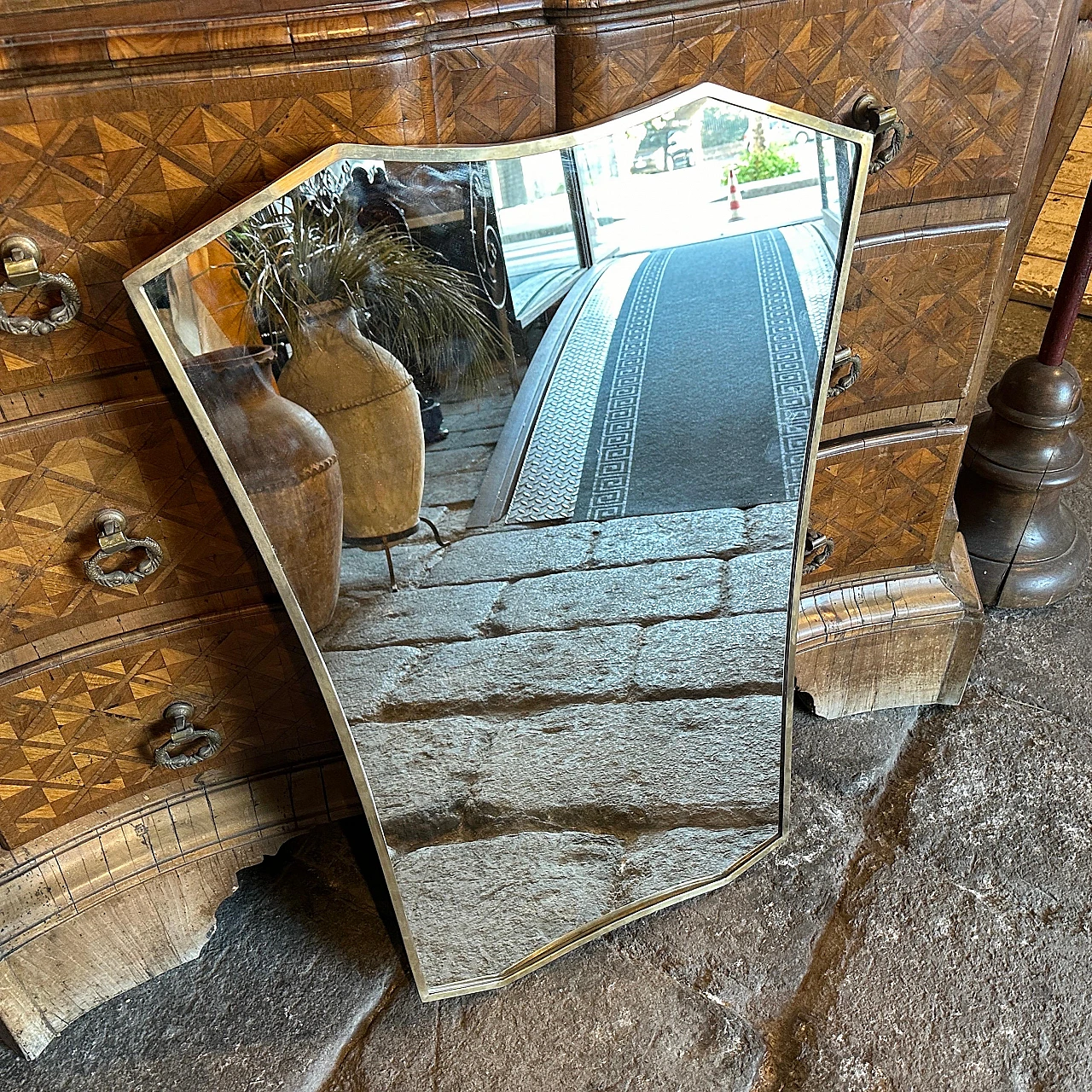 Specchio da parete in ottone alla maniera di Gio Ponti, anni '60 3