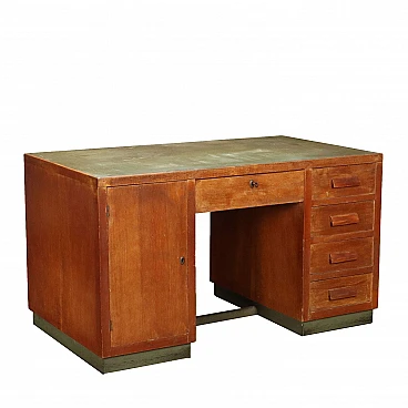 Oak desk with drawers and linoleum top, 1940s