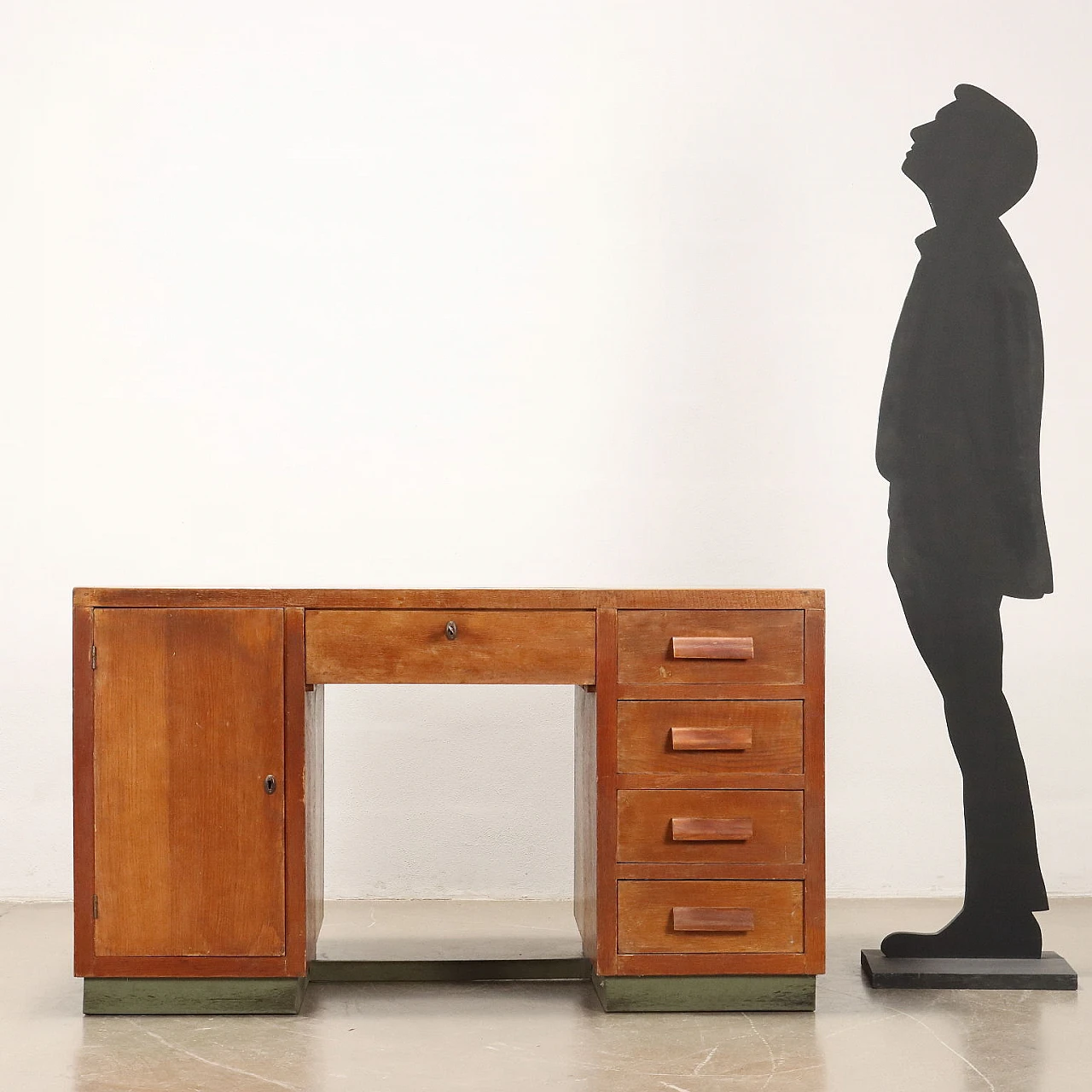 Oak desk with drawers and linoleum top, 1940s 2