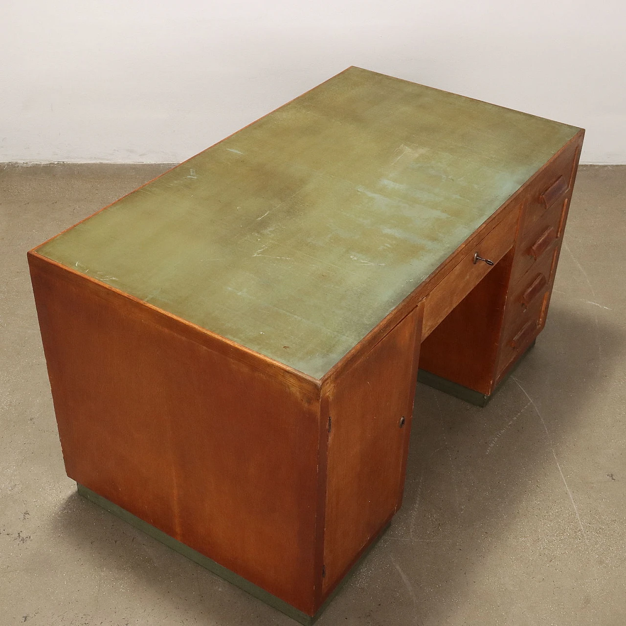 Oak desk with drawers and linoleum top, 1940s 7