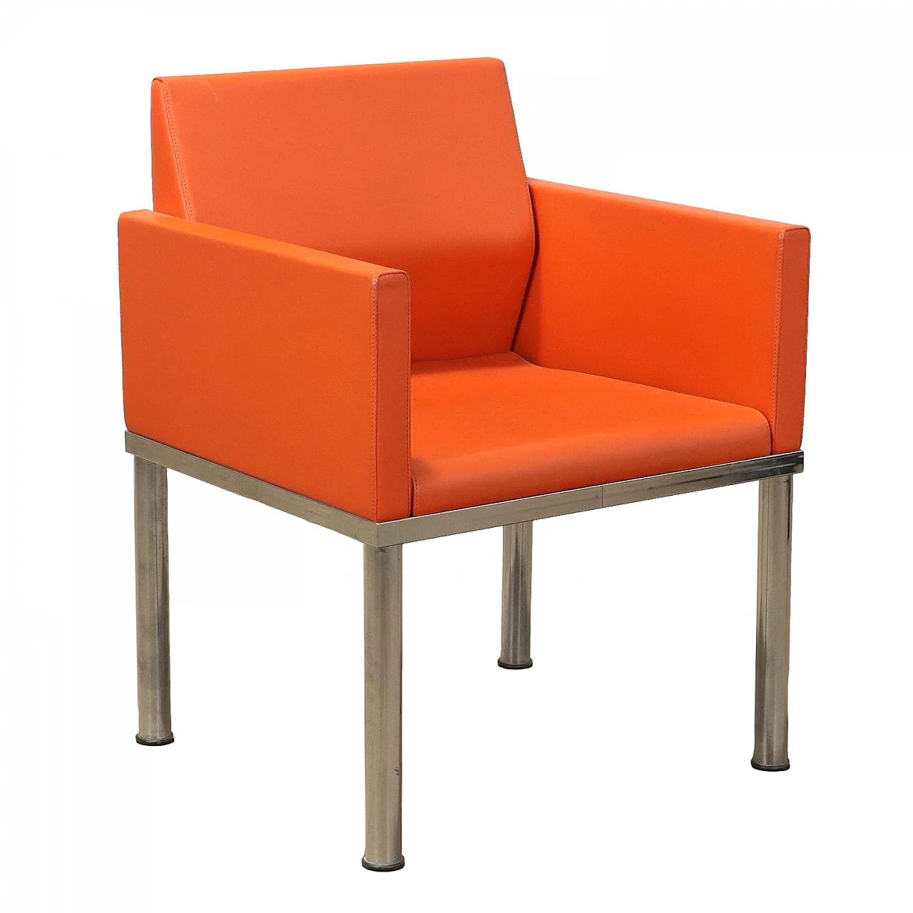 Orange leather armchair with chromed metal structure, 1990s 1