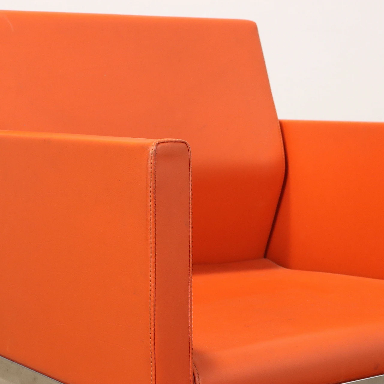 Orange leather armchair with chromed metal structure, 1990s 3
