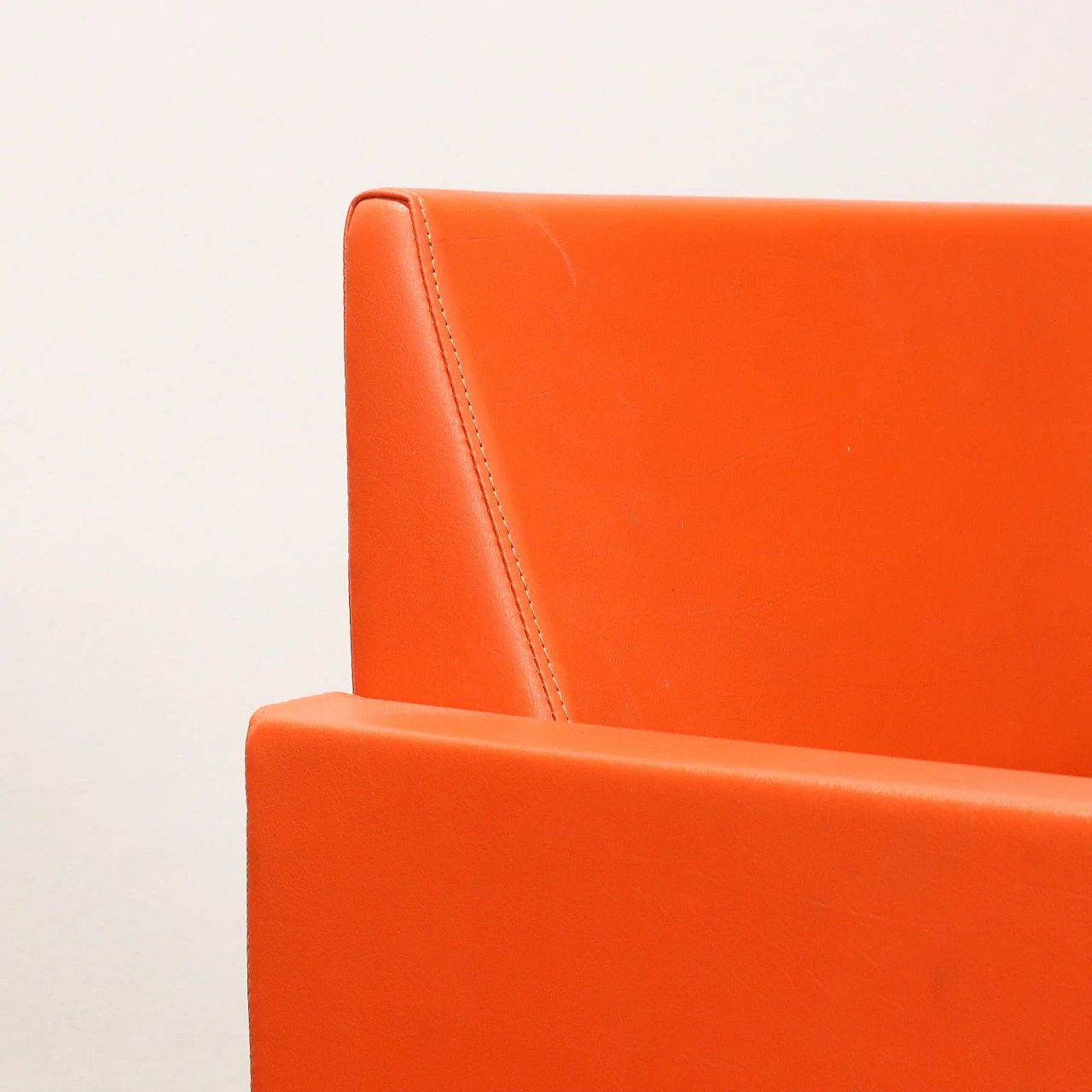 Orange leather armchair with chromed metal structure, 1990s 4