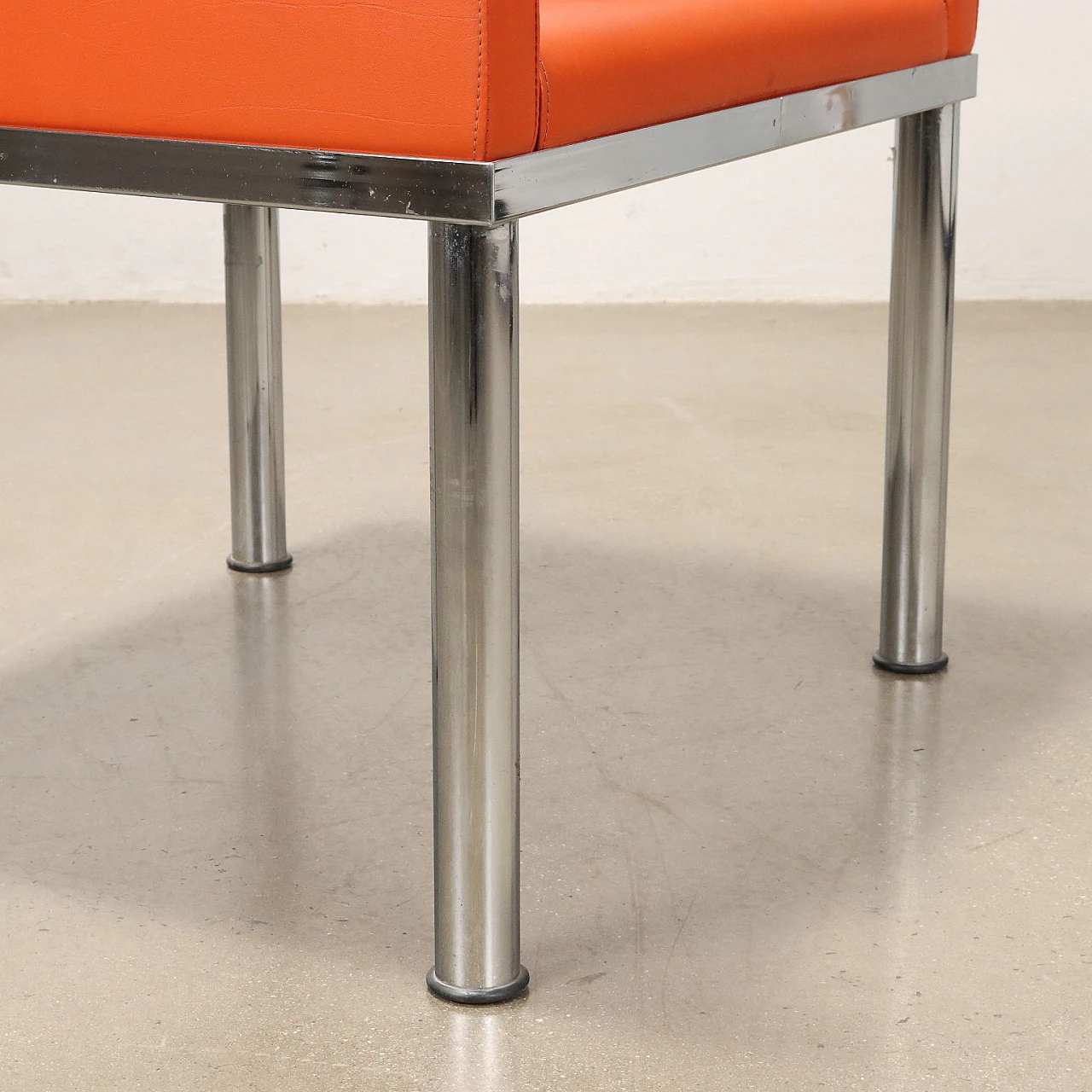 Orange leather armchair with chromed metal structure, 1990s 6