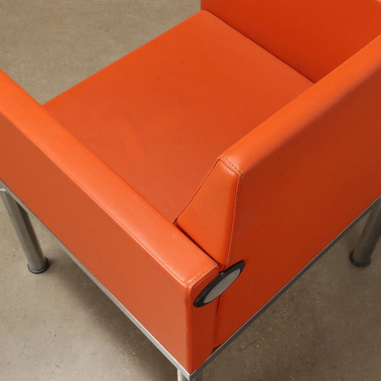 Orange leather armchair with chromed metal structure, 1990s 7
