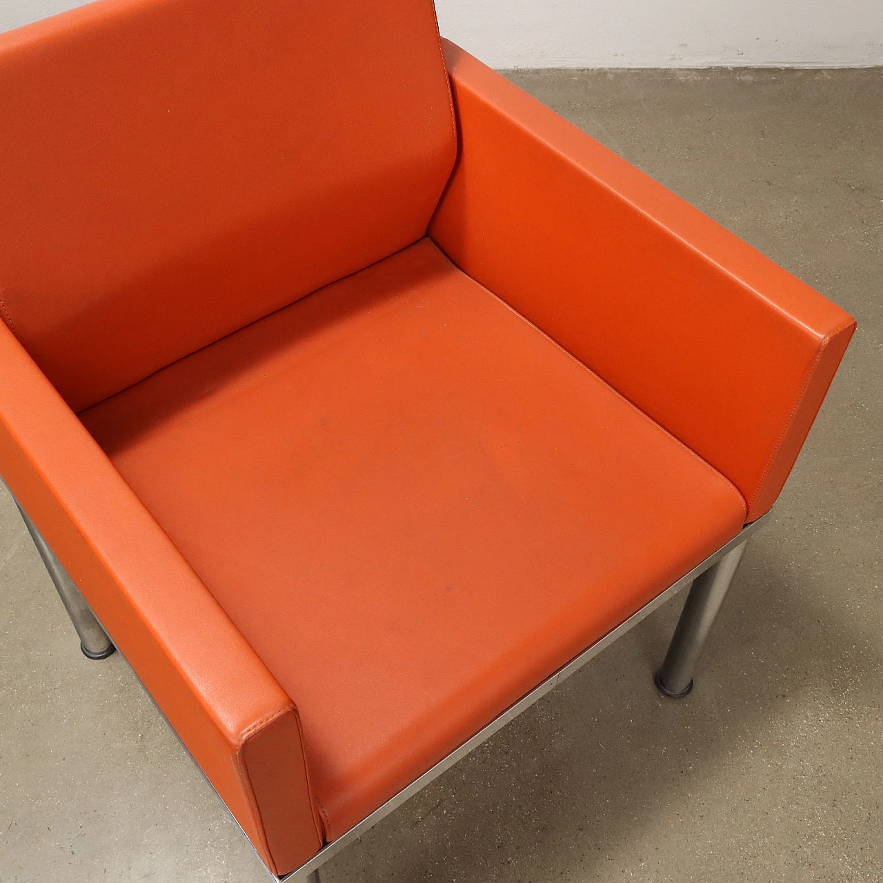 Orange leather armchair with chromed metal structure, 1990s 8