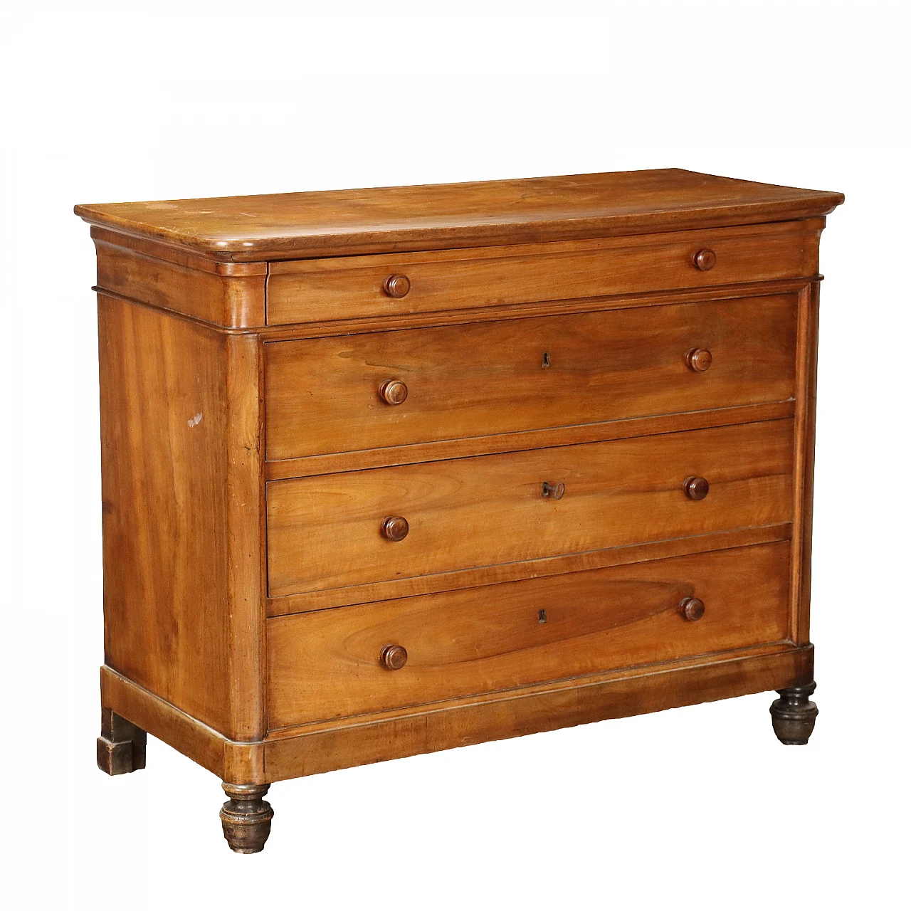 Walnut & poplar chest of drawers with turned feet, 19th century 1