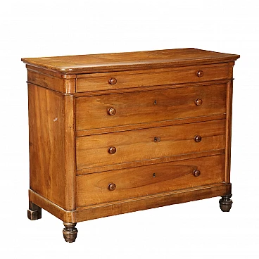 Walnut & poplar chest of drawers with turned feet, 19th century