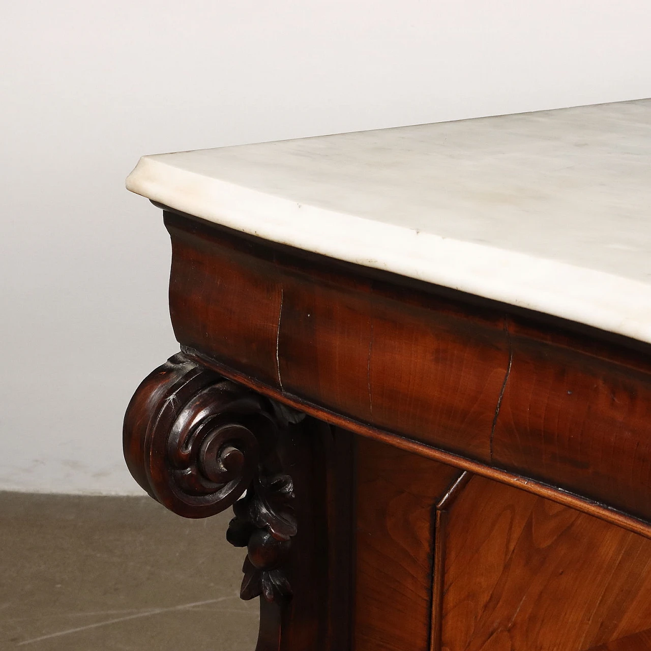 Walnut console with marble top & carved uprights, 19th century 4