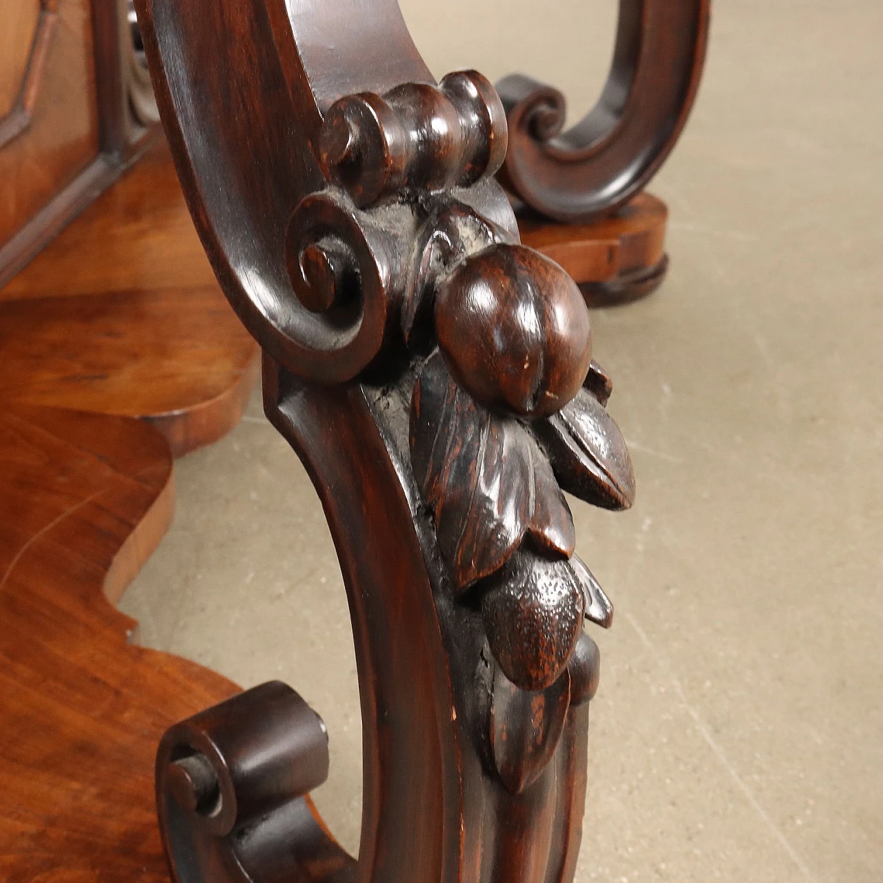 Walnut console with marble top & carved uprights, 19th century 9