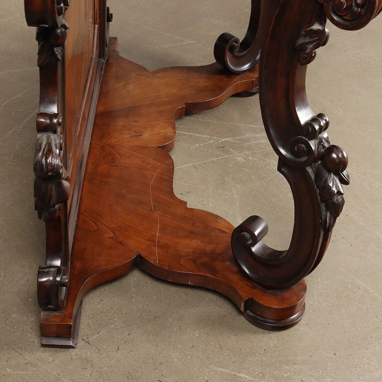 Walnut console with marble top & carved uprights, 19th century 10