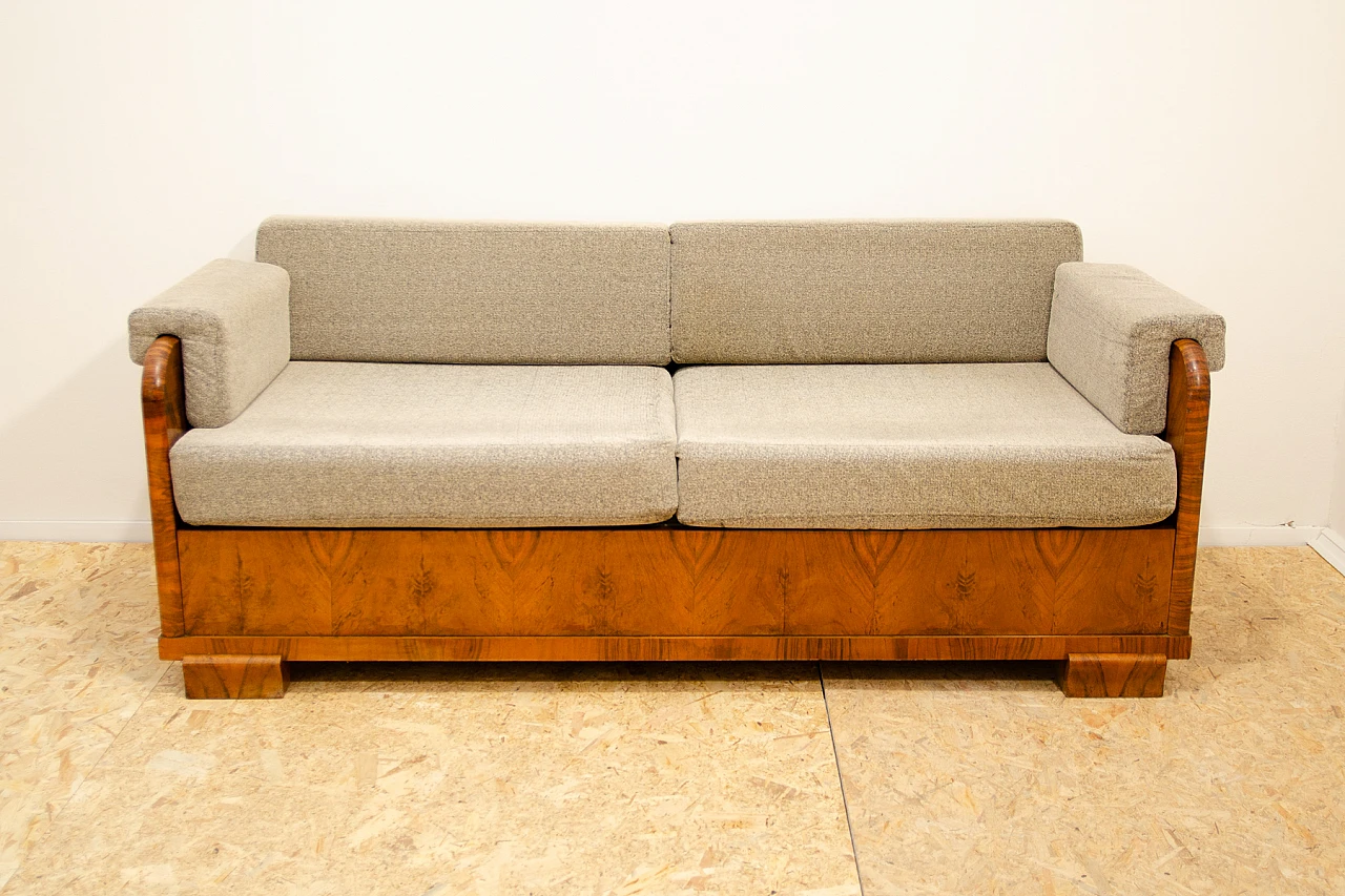 Czechoslovakian Art Deco walnut and fabric storage sofa, 1930s 2