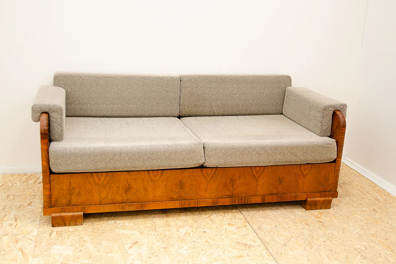 Czechoslovakian Art Deco walnut and fabric storage sofa, 1930s 3