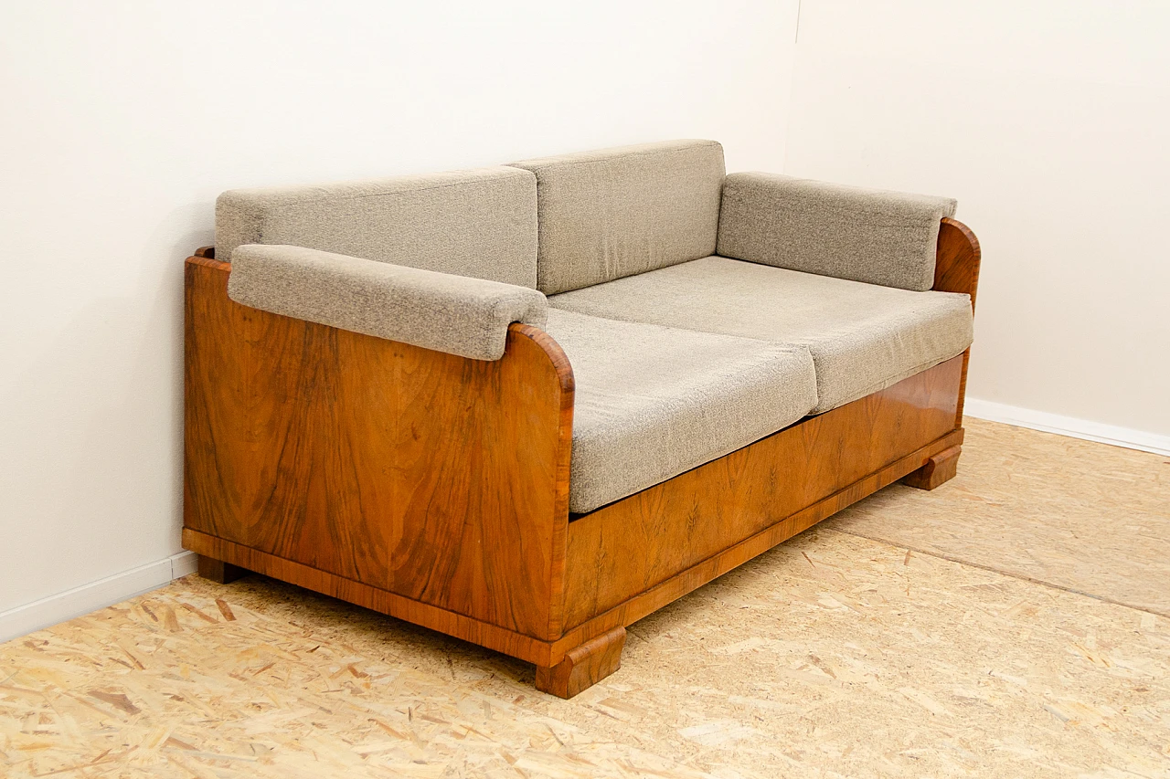 Czechoslovakian Art Deco walnut and fabric storage sofa, 1930s 4