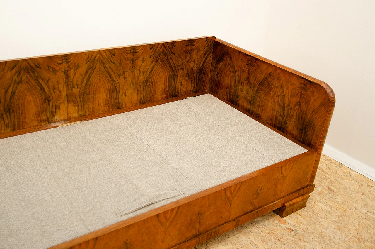 Czechoslovakian Art Deco walnut and fabric storage sofa, 1930s 15
