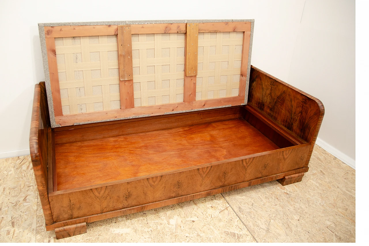 Czechoslovakian Art Deco walnut and fabric storage sofa, 1930s 16