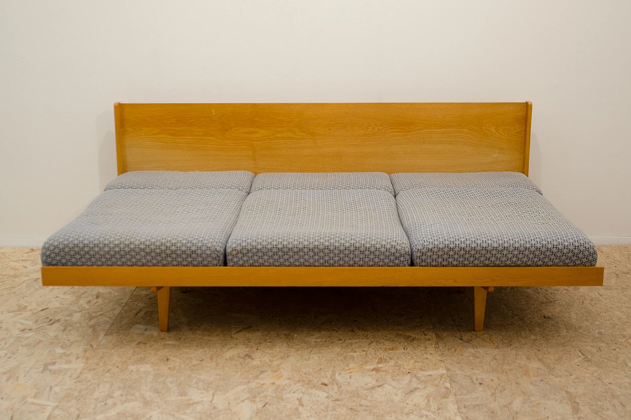 Czechoslovakian beech and fabric sofa bed, 1960s 11