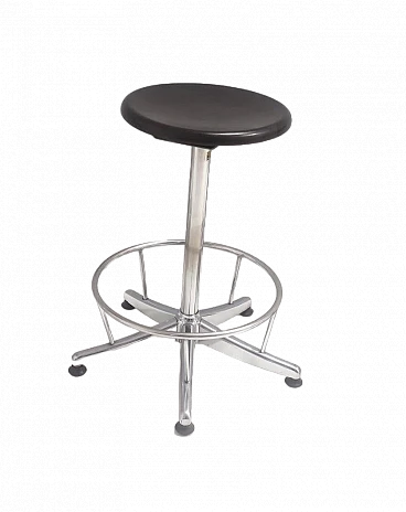 Adjustable chromed metal and black plastic stool, 1960s