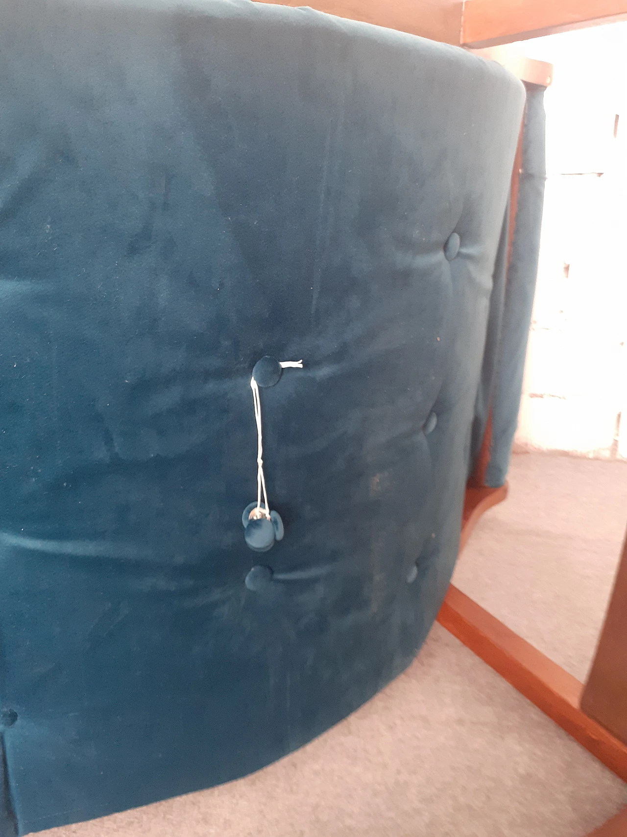 Pair of solid wood armchairs with blue fabric, 1960s 10